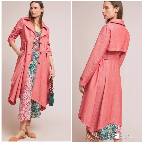 Anthropologie Jackets & Blazers - Anthropologie Elle Coral Cotton/Linen Trench Coat Size XL